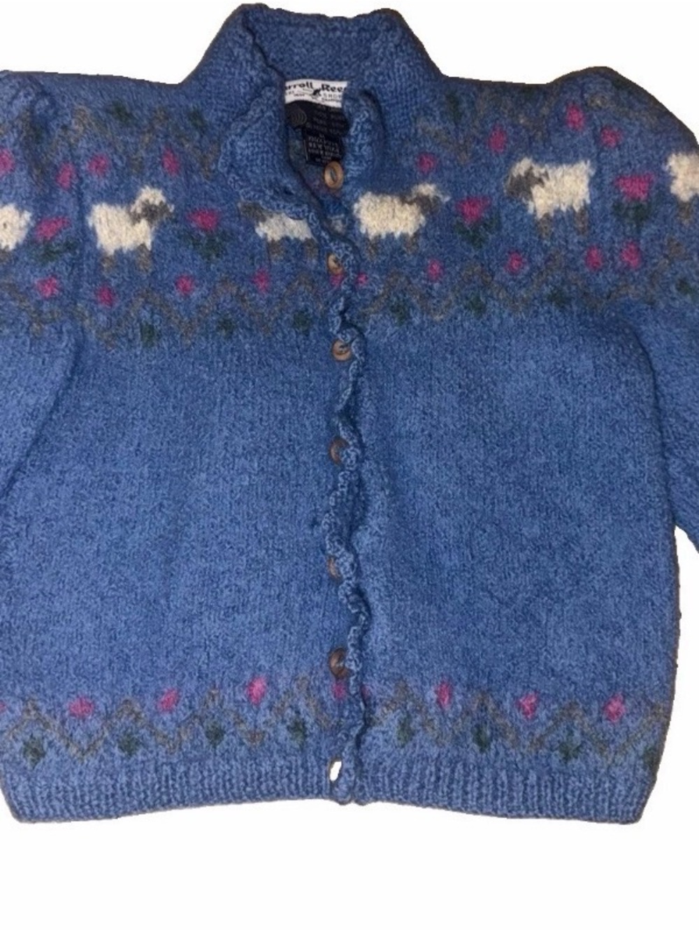 Vintage Carroll Reed Kids Wool Sheep Cardigan Sweater Youth Medium Fair Isle
